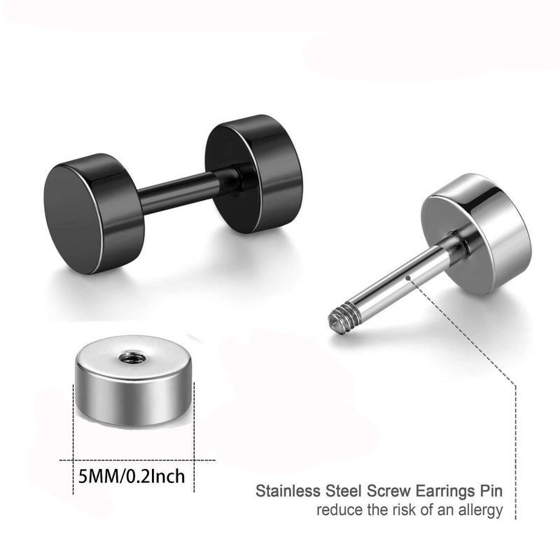 EACHLP Unisex 5MM Simple Stainless Steel Stud Earring Faux Gauges Ear Plugs Tunnel Hypoallergenic Cartilage Tragus Second Third Hole Ear Piercing Jewelry - Image 5